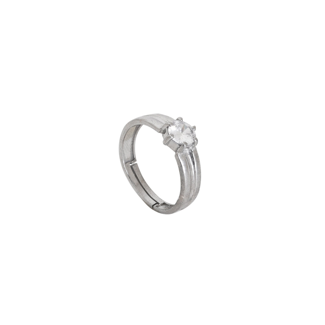 Adjustable Silver Solitaire Ring | Cubic Zirconia | For Women