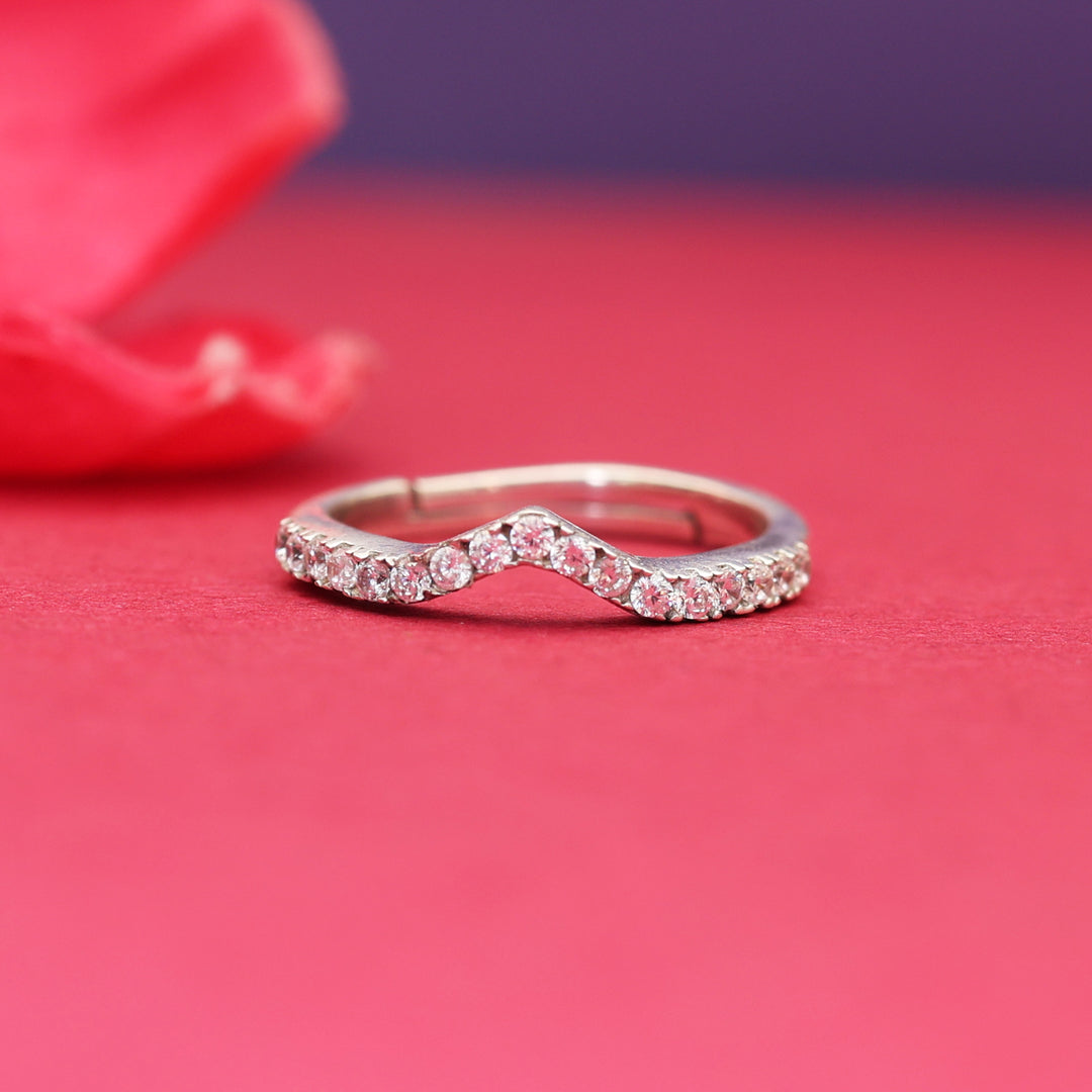 Silver Curved Pave Ring for Women | Diamond Accent Ring