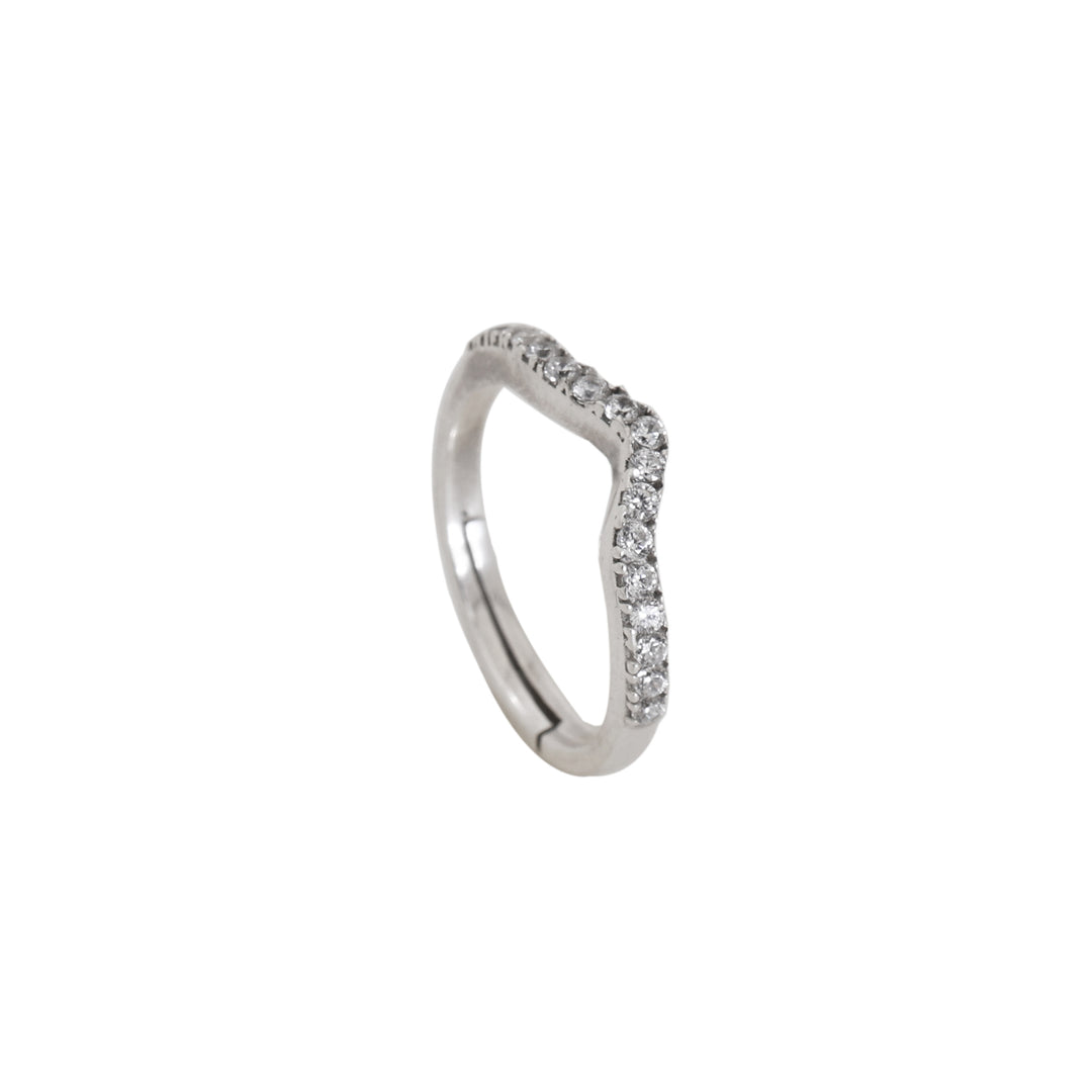 Silver Curved Pave Ring for Women | Diamond Accent Ring