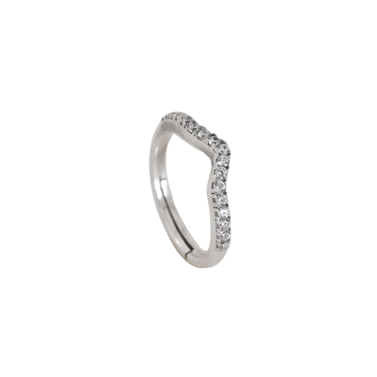 Silver curved pave ring for women | diamond accent ring