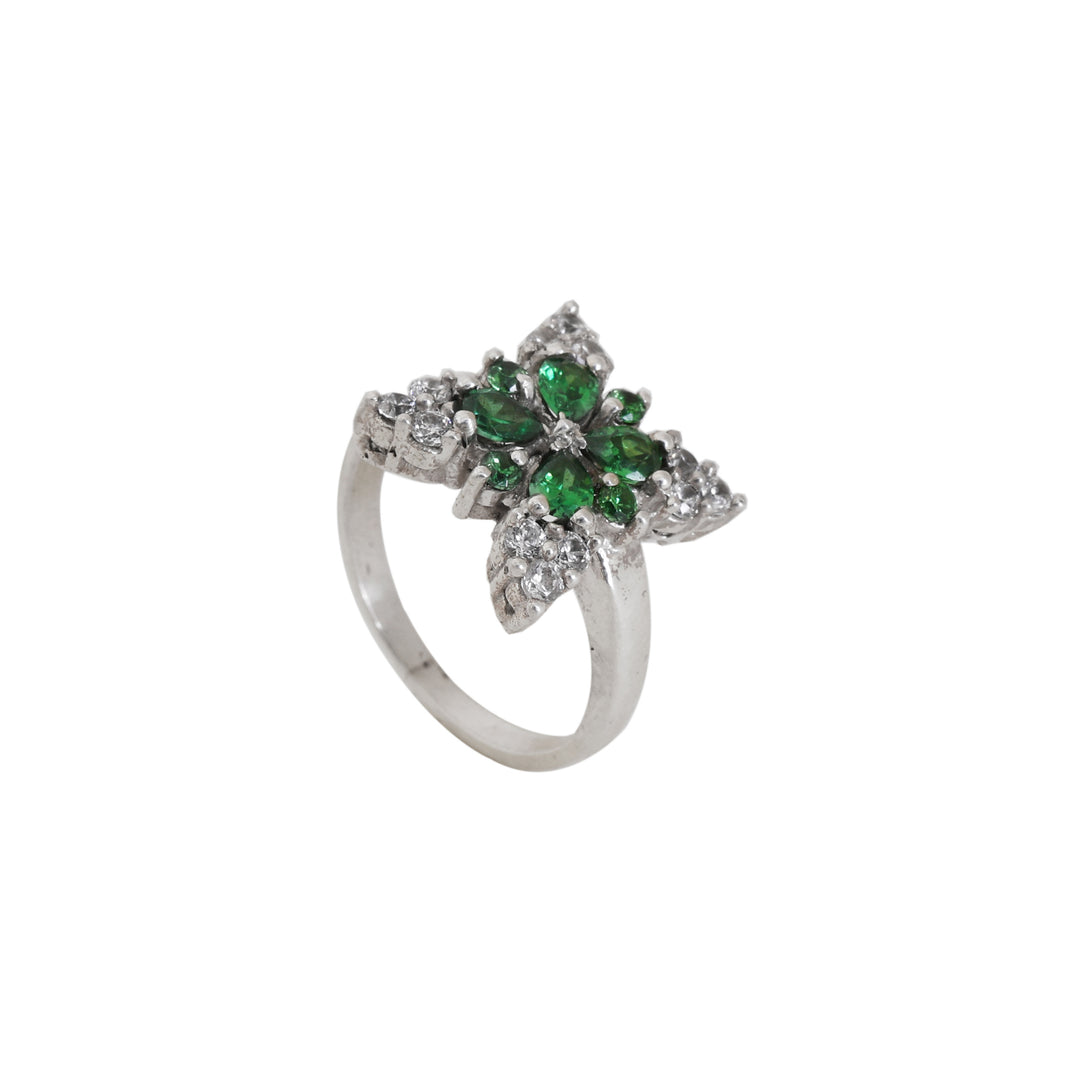 Silver Emerald Flower Ring for Women | Gift Jewelry