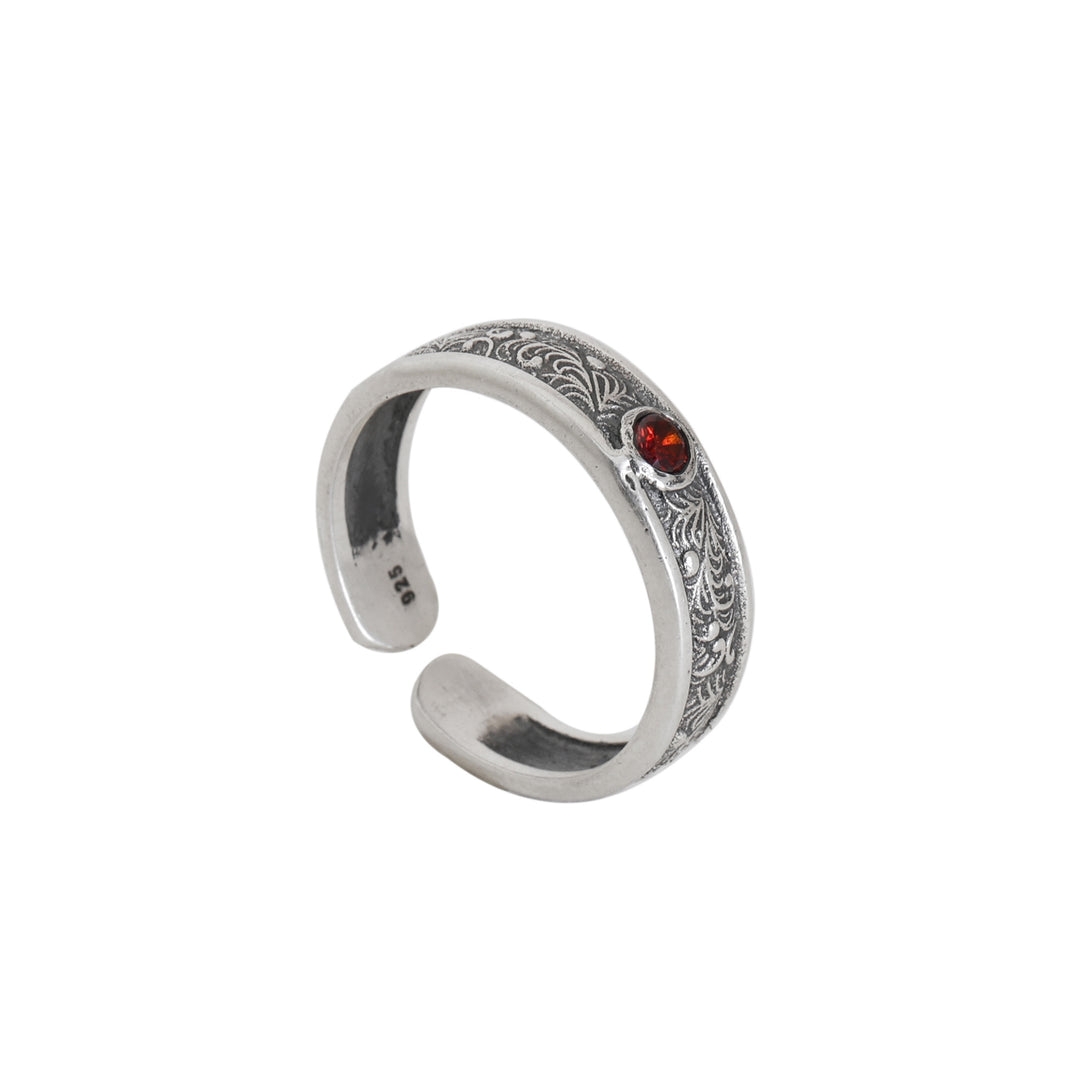 925 Silver Garnet Ring for Women | Adjustable Open Ring