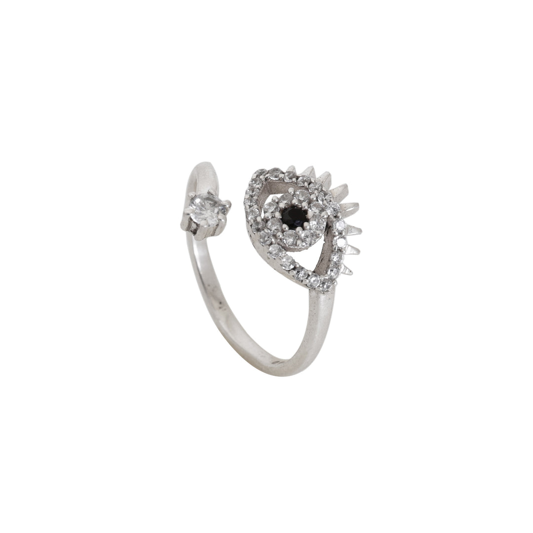925 Silver Cubic Zirconia Evil Eye Ring | Adjustable for Women
