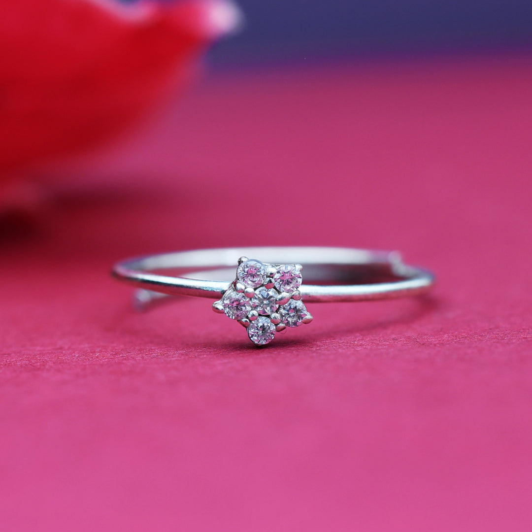 925 Silver Flower Nose Ring with Cubic Zirconia | Piercing Jewelry