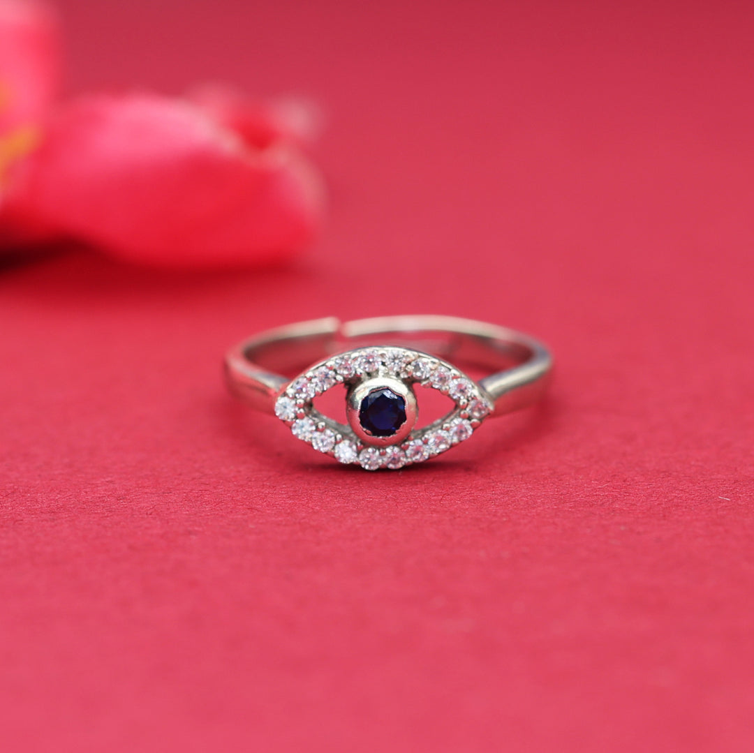 925 Silver Evil Eye Ring with Blue Gemstone for Women