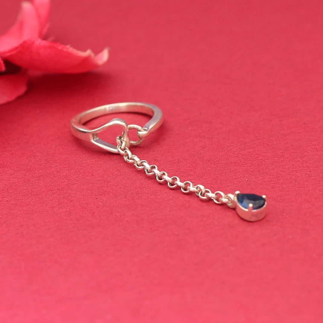 925 Silver Blue Gemstone Dangle Ring for Women | Gift Idea