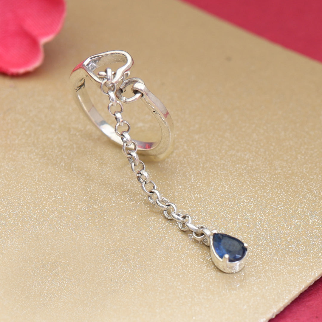 925 Silver Blue Gemstone Dangle Ring for Women | Gift Idea