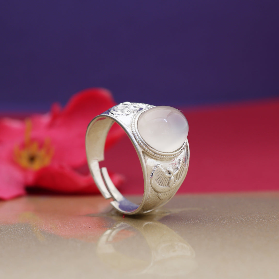 Silver Adjustable Ring with Oval Gemstone for Women | Gift Jewelry