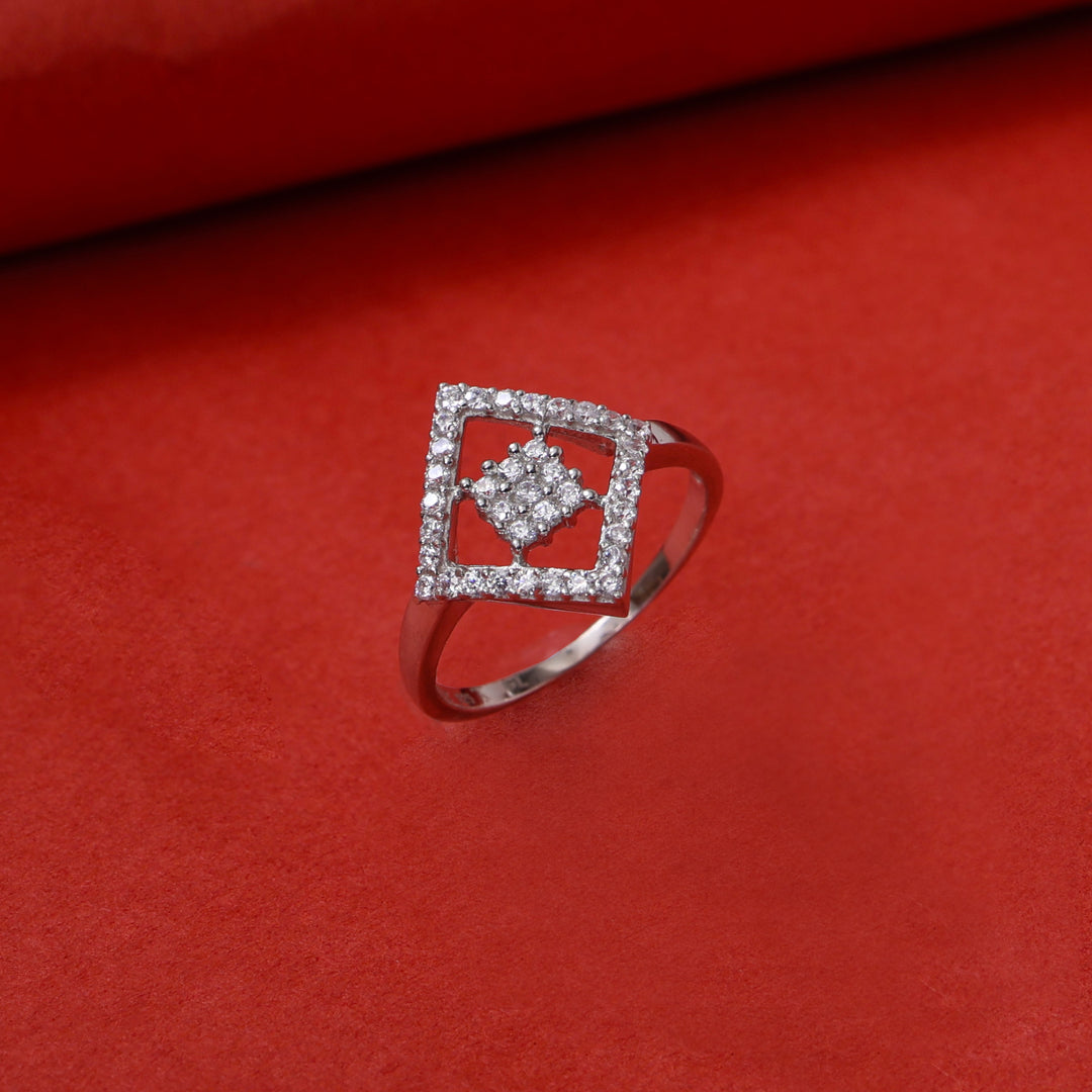 925 Silver Diamond Square Ring for Women | Gift Jewelry