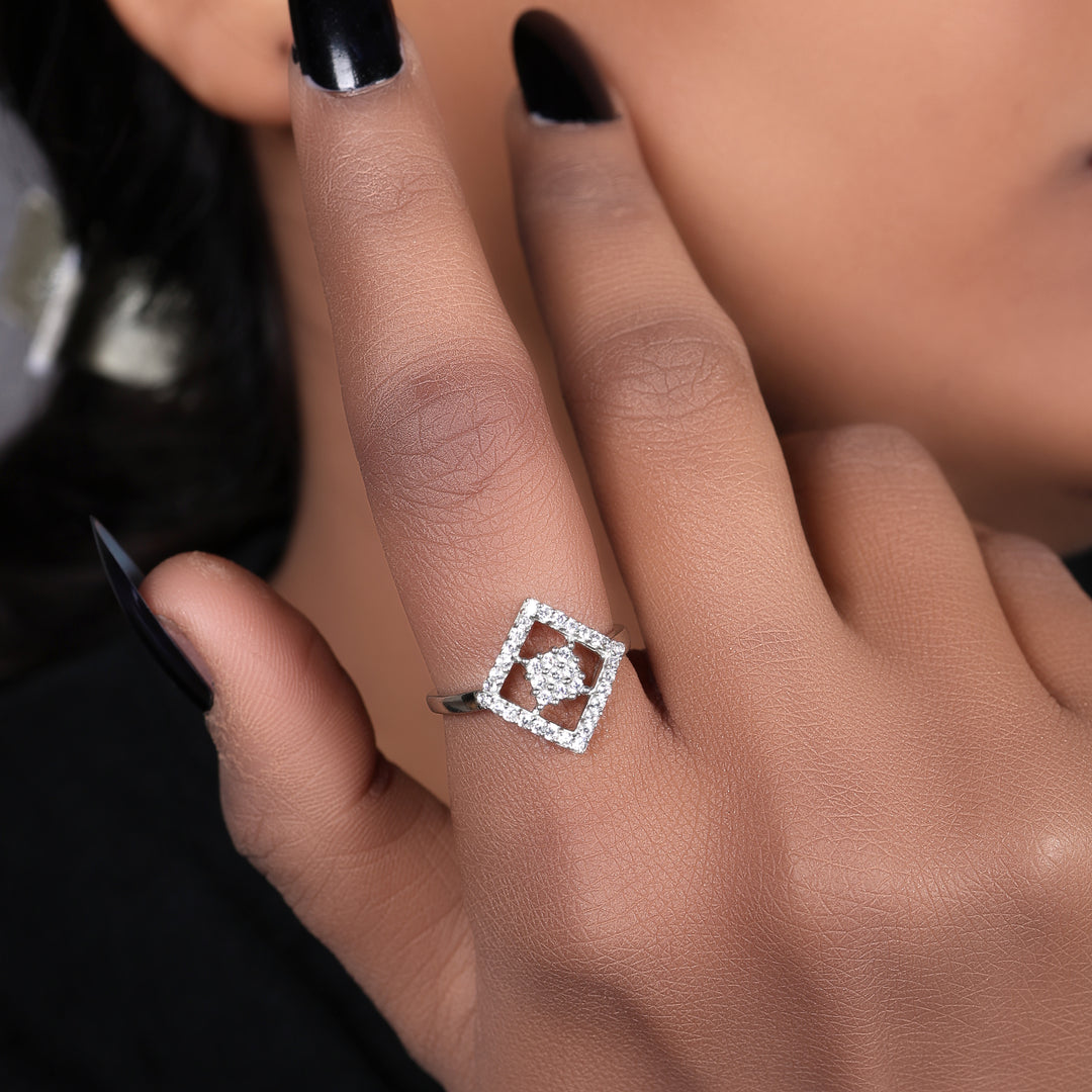 925 Silver Diamond Square Ring for Women | Gift Jewelry
