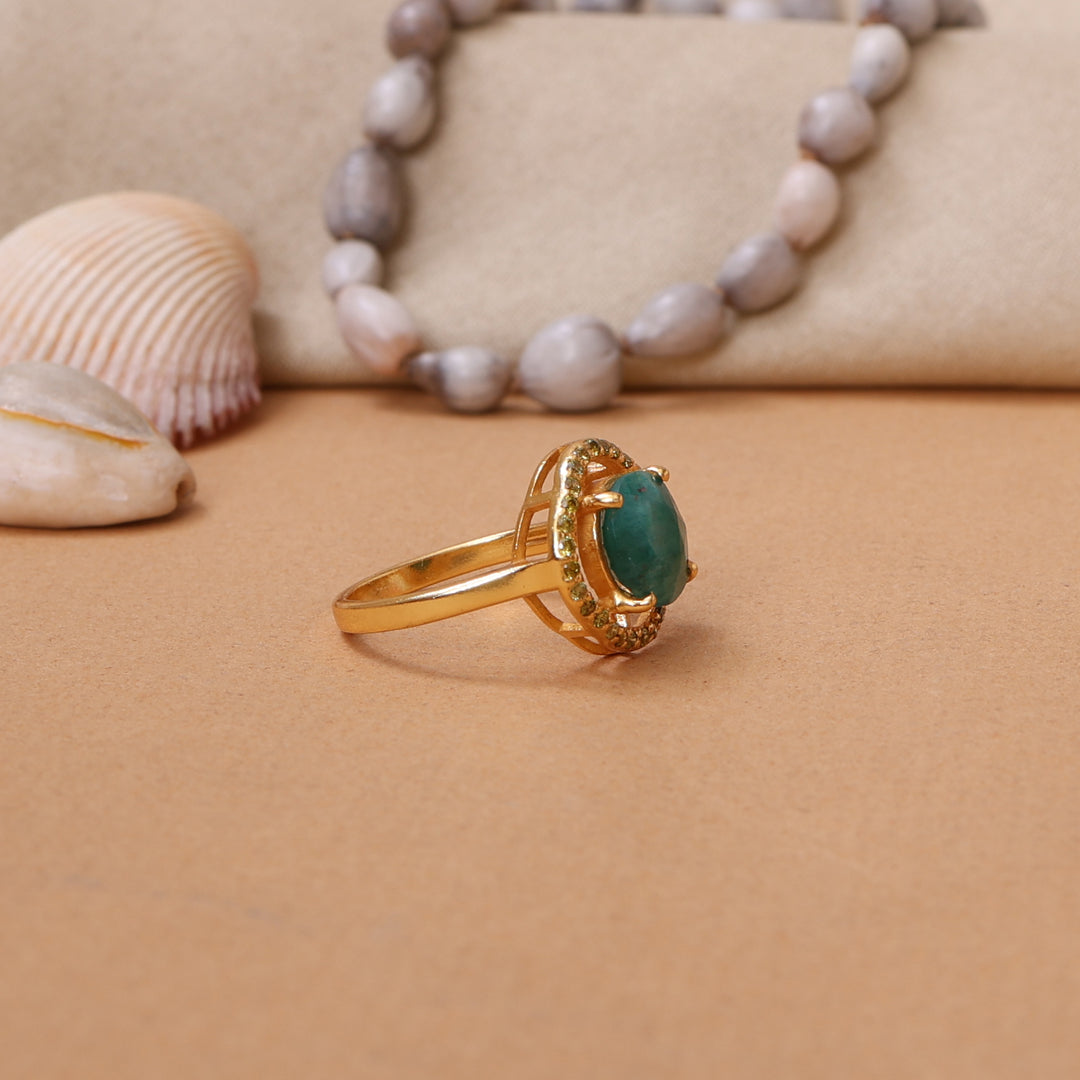 Gold Ring with Green Gemstone for Women | Statement Ring