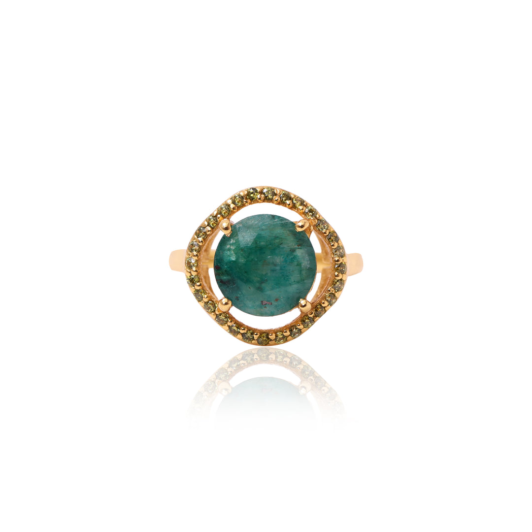 Gold Ring with Green Gemstone for Women | Statement Ring