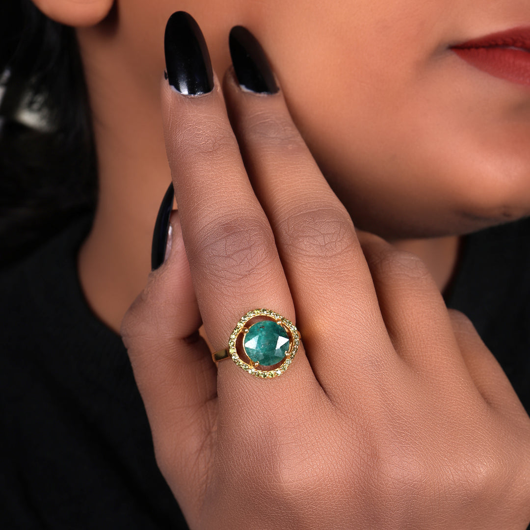 Gold Ring with Green Gemstone for Women | Statement Ring