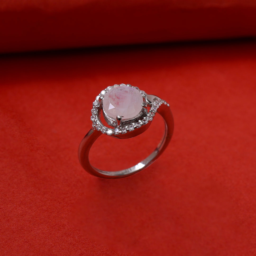 925 Silver Pink Moonstone Ring for Women | Gift Jewelry