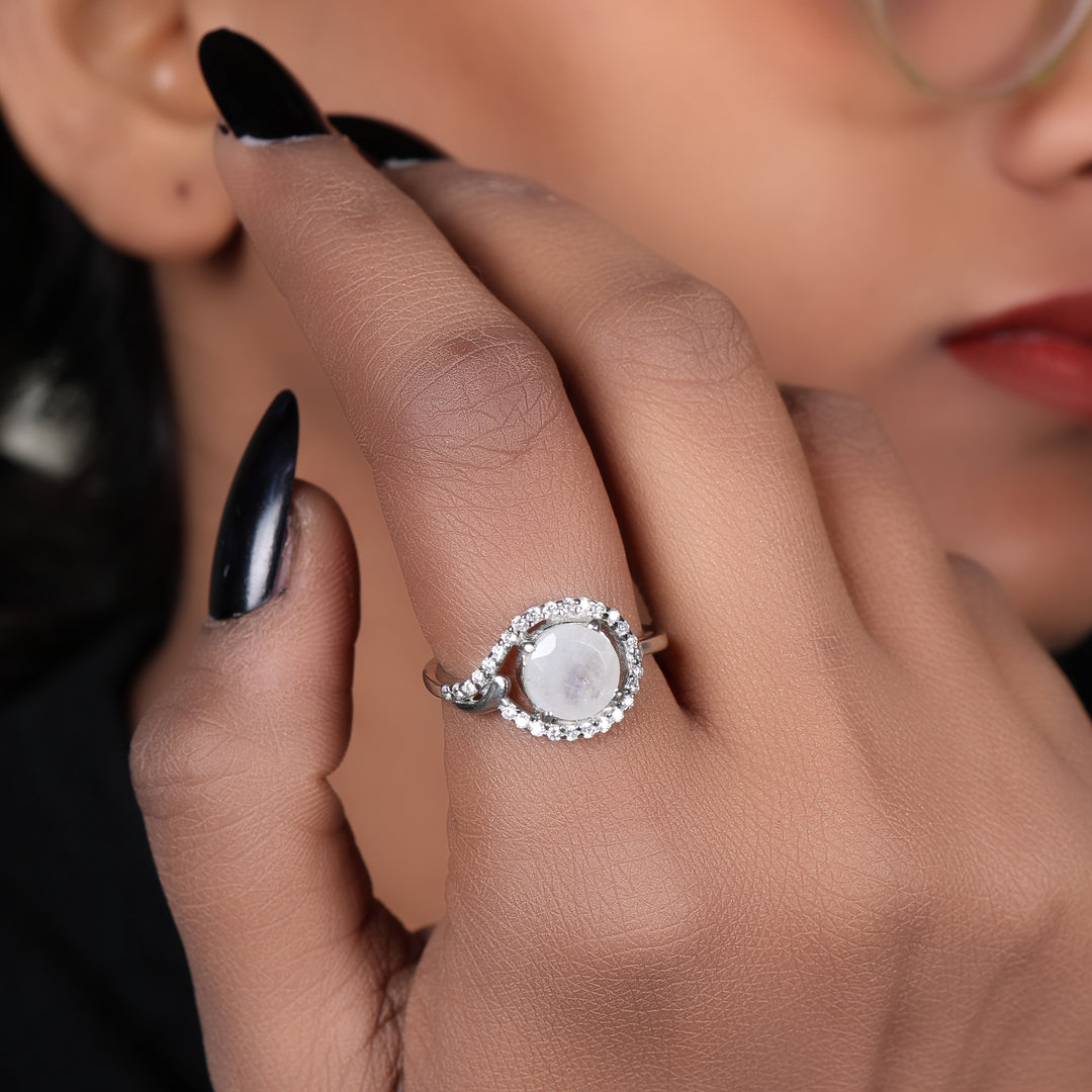 925 Silver Pink Moonstone Ring for Women | Gift Jewelry