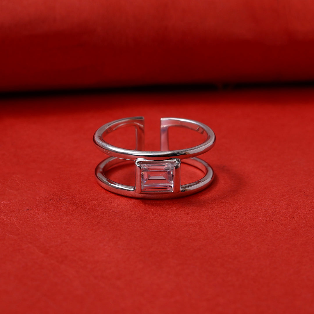 925 Silver Baguette Stone Ring for Women | Adjustable Jewelry
