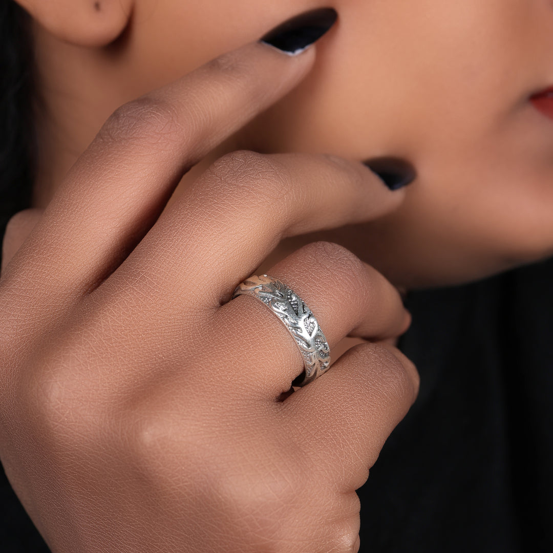 925 Silver Leaf Band Ring | Women's Ring | Gift for Her