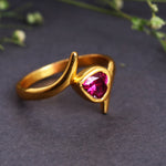 Load image into Gallery viewer, Gold-Plated Adjustable Ring with Pear Ruby Stone for Women
