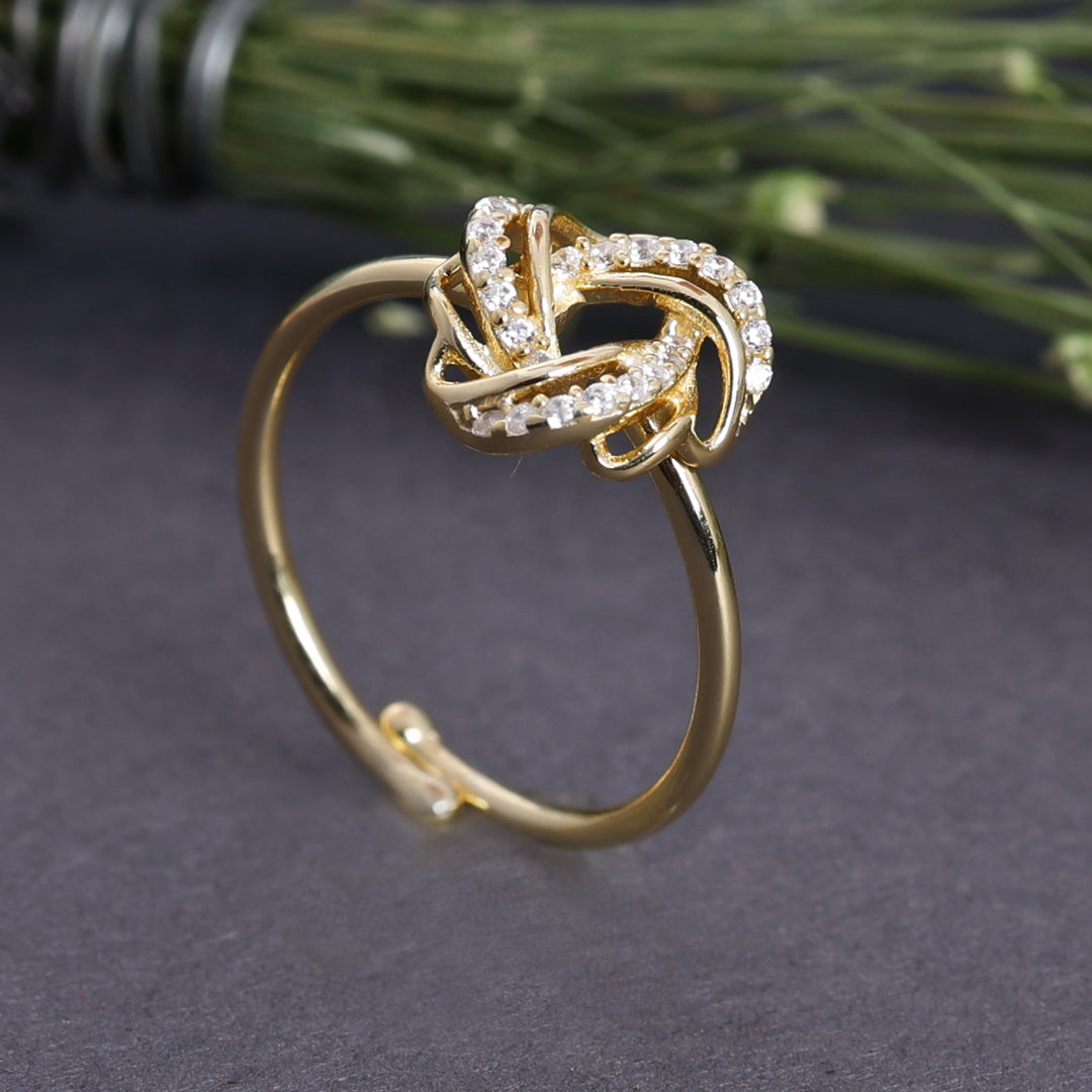 Gold Plated Adjustable Knot Ring with Cubic Zirconia Stones
