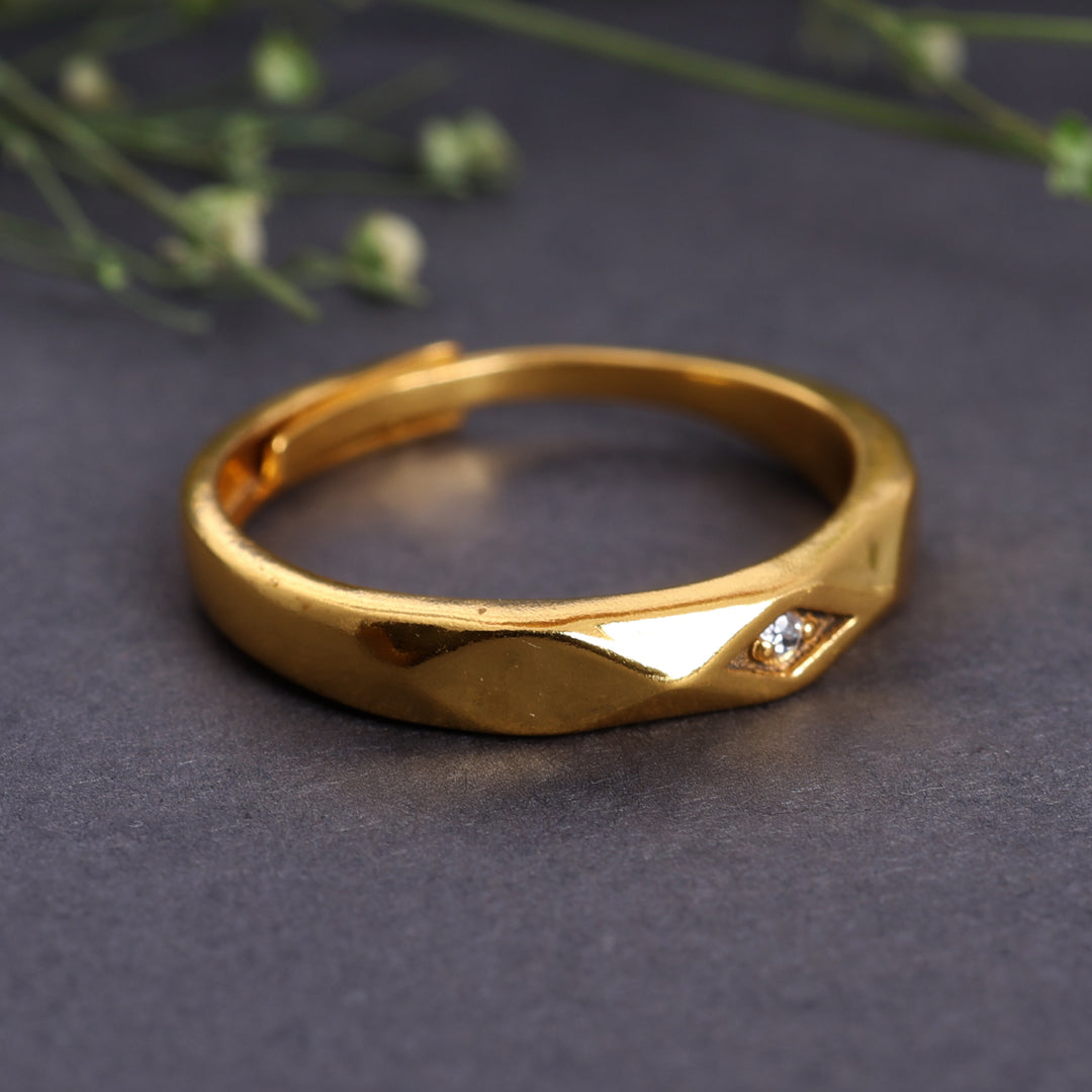 Gold Tone Adjustable Geometric Diamond Accent Ring for Daily Wear