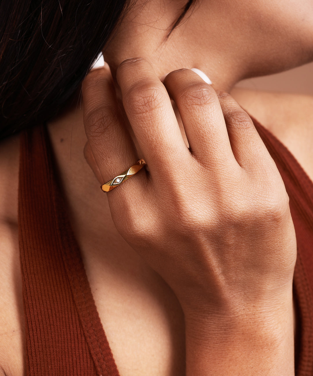 Gold Tone Adjustable Geometric Diamond Accent Ring for Daily Wear