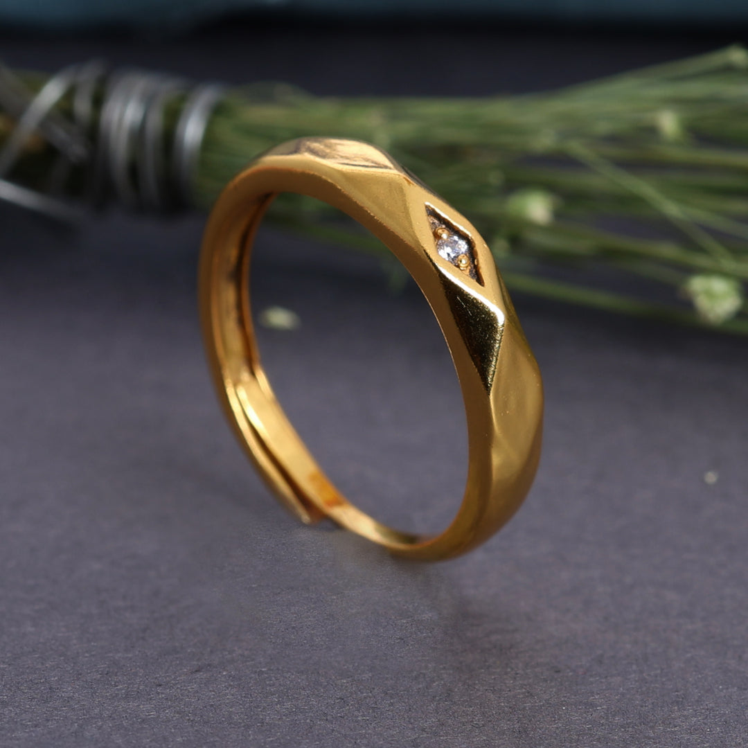 Gold Tone Adjustable Geometric Diamond Accent Ring for Daily Wear