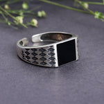 Load image into Gallery viewer, Oxidized Silver Adjustable Ring with Black Onyx Center | Men's Band
