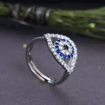 Load image into Gallery viewer, 925 Sterling Silver Evil Eye Adjustable Ring with Blue CZ Stones
