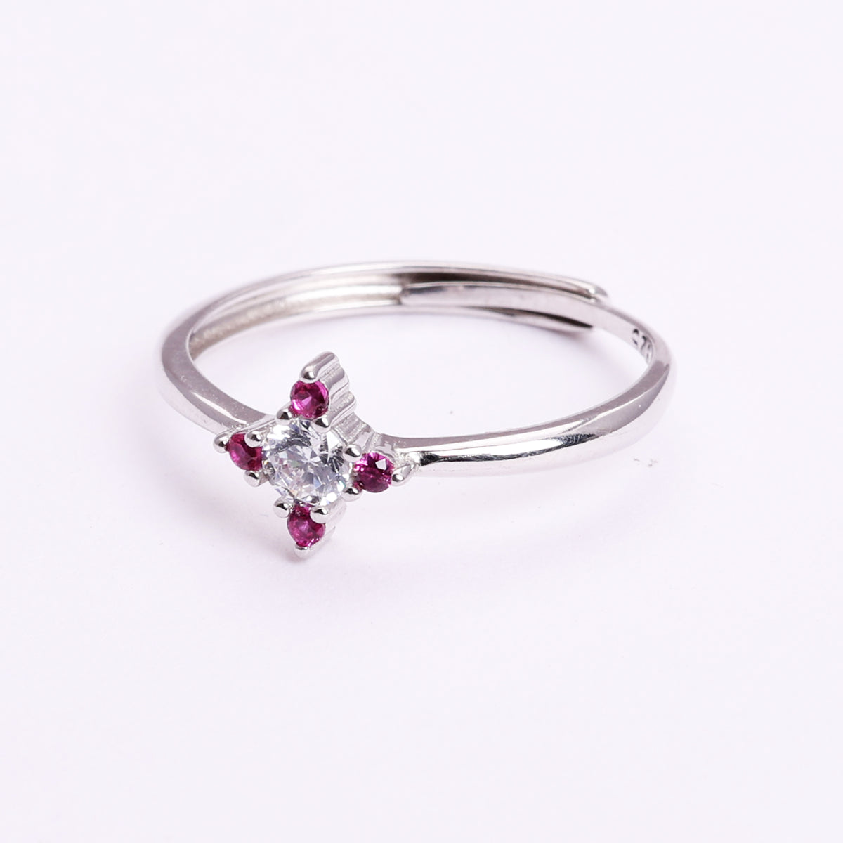 925 sterling silver adjustable ring with white & pink cz stones