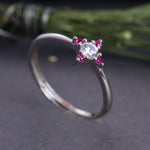 Load image into Gallery viewer, 925 Sterling Silver Adjustable Ring with White &amp; Pink CZ Stones
