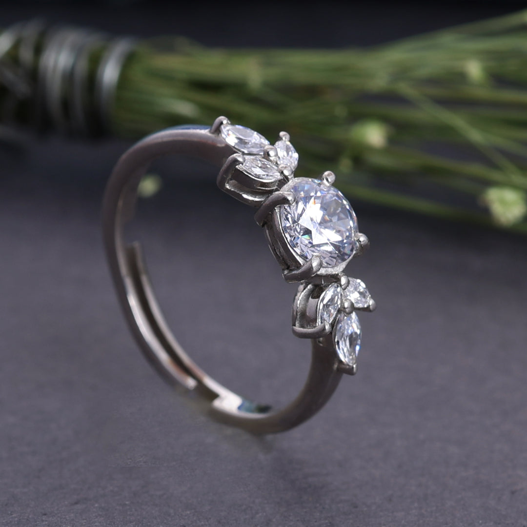 Sterling Silver Solitaire & Marquise Accent Ring for Women