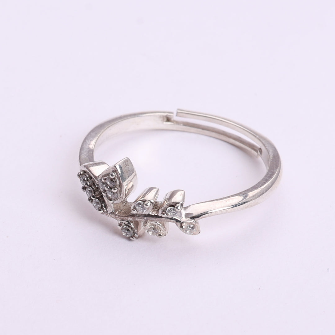 925 Sterling Silver Adjustable Open Ring with Cubic Zirconia Accents
