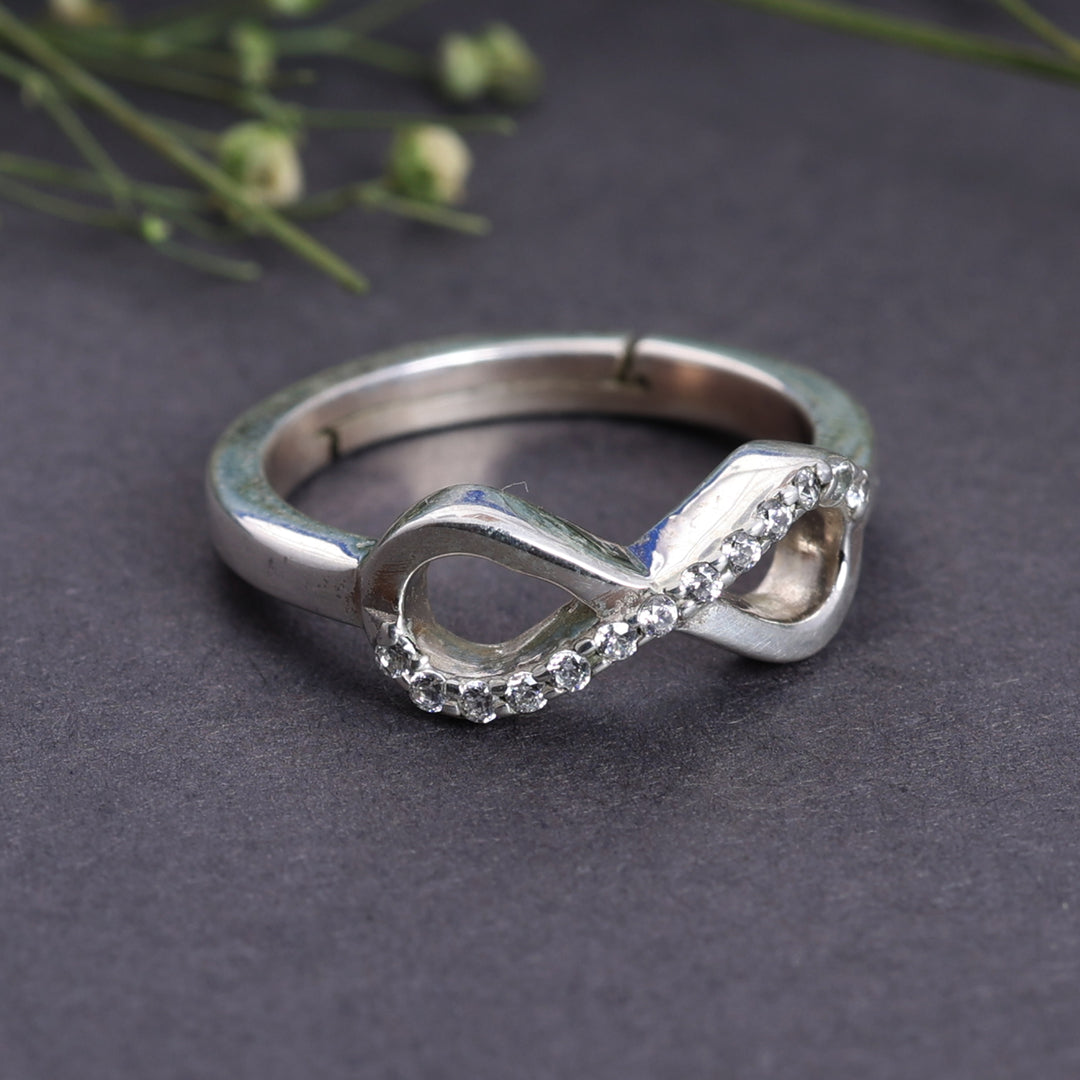 Adjustable Sterling Silver Infinity Ring with CZ Stones | Gift Jewelry