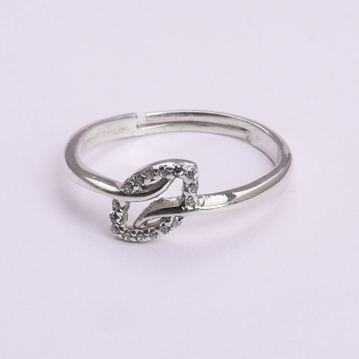 925 sterling silver adjustable open ring with pave diamonds