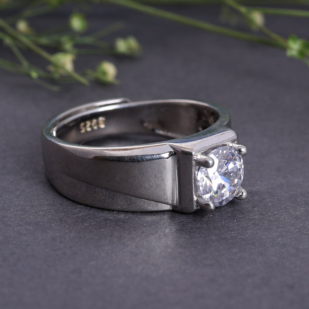 925 Sterling Silver Solitaire Engagement Ring for Men | Adjustable