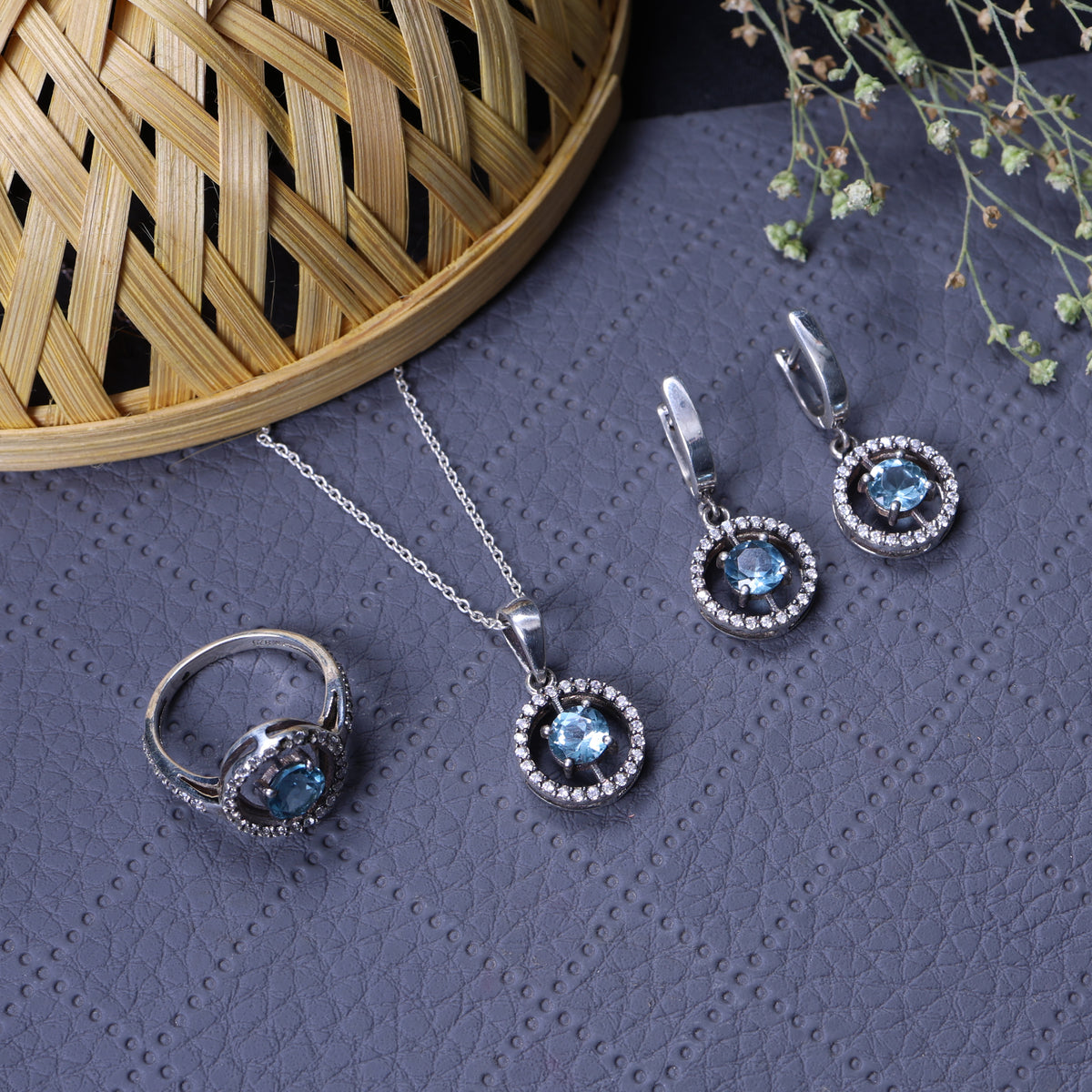 925 silver blue topaz jewelry set | women's gift