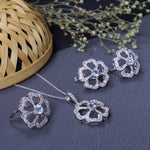 将图像加载到图库查看器中， 925 Silver Flower Jewelry Set with Blue Gemstone | Women's Gift
