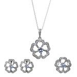 将图像加载到图库查看器中， 925 Silver Flower Jewelry Set with Blue Gemstone | Women's Gift
