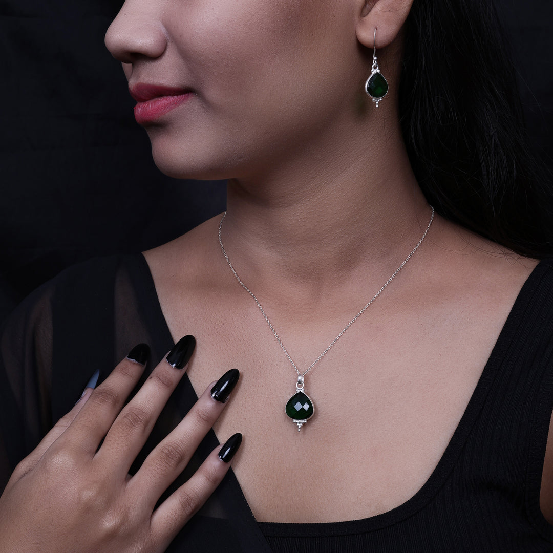 925 Silver Emerald Green Teardrop Jewelry Set | Women's Gift