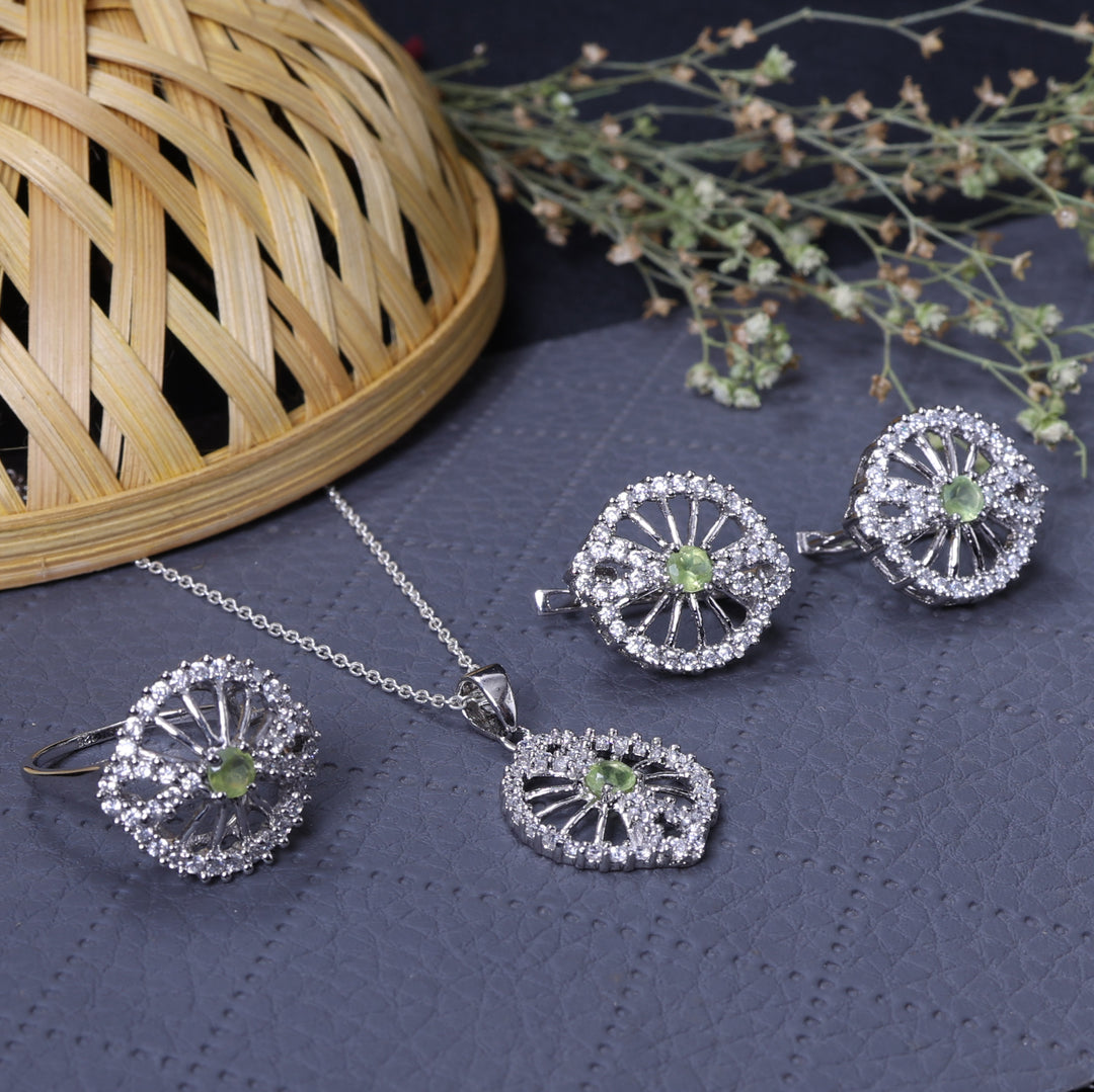 925 Silver Peridot Jewelry Set for Women | Gift for Her