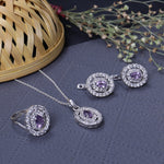 将图像加载到图库查看器中， 925 Silver Amethyst Jewelry Set | Stud Earrings, Pendant, Ring
