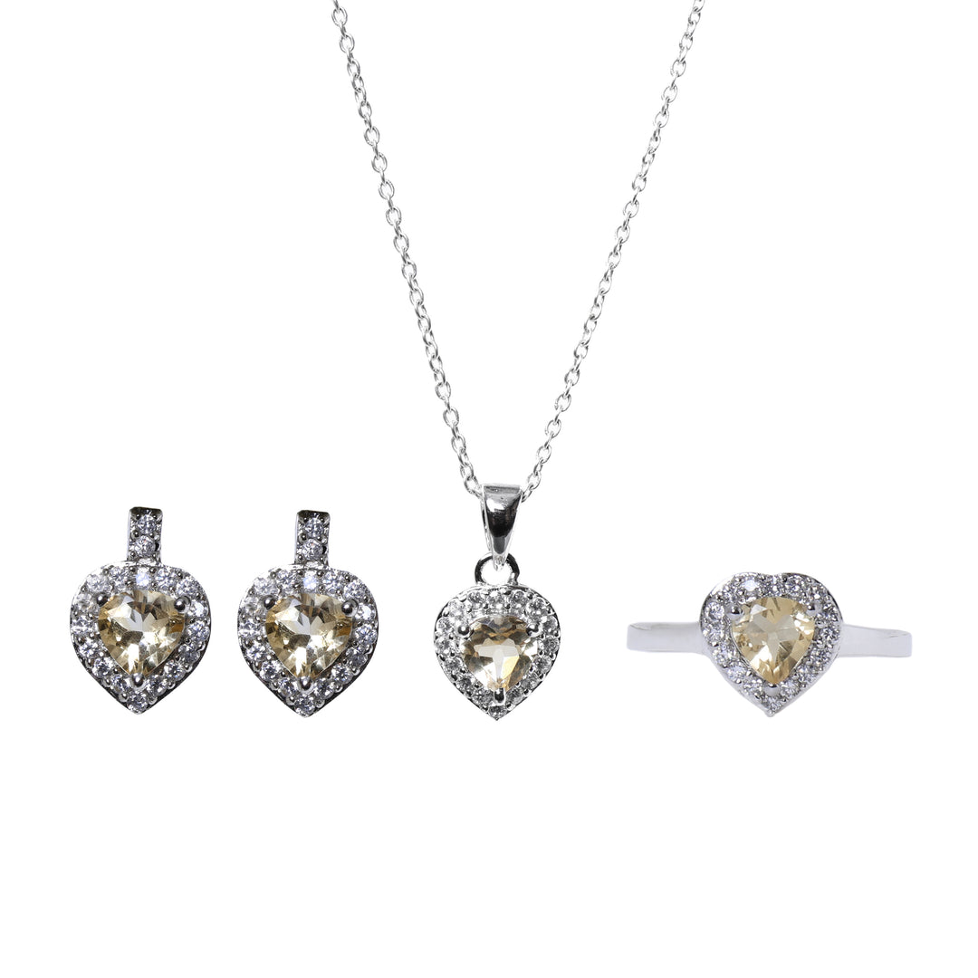 925 Silver Heart Jewelry Set (Earrings, Necklace & Ring) | Gift
