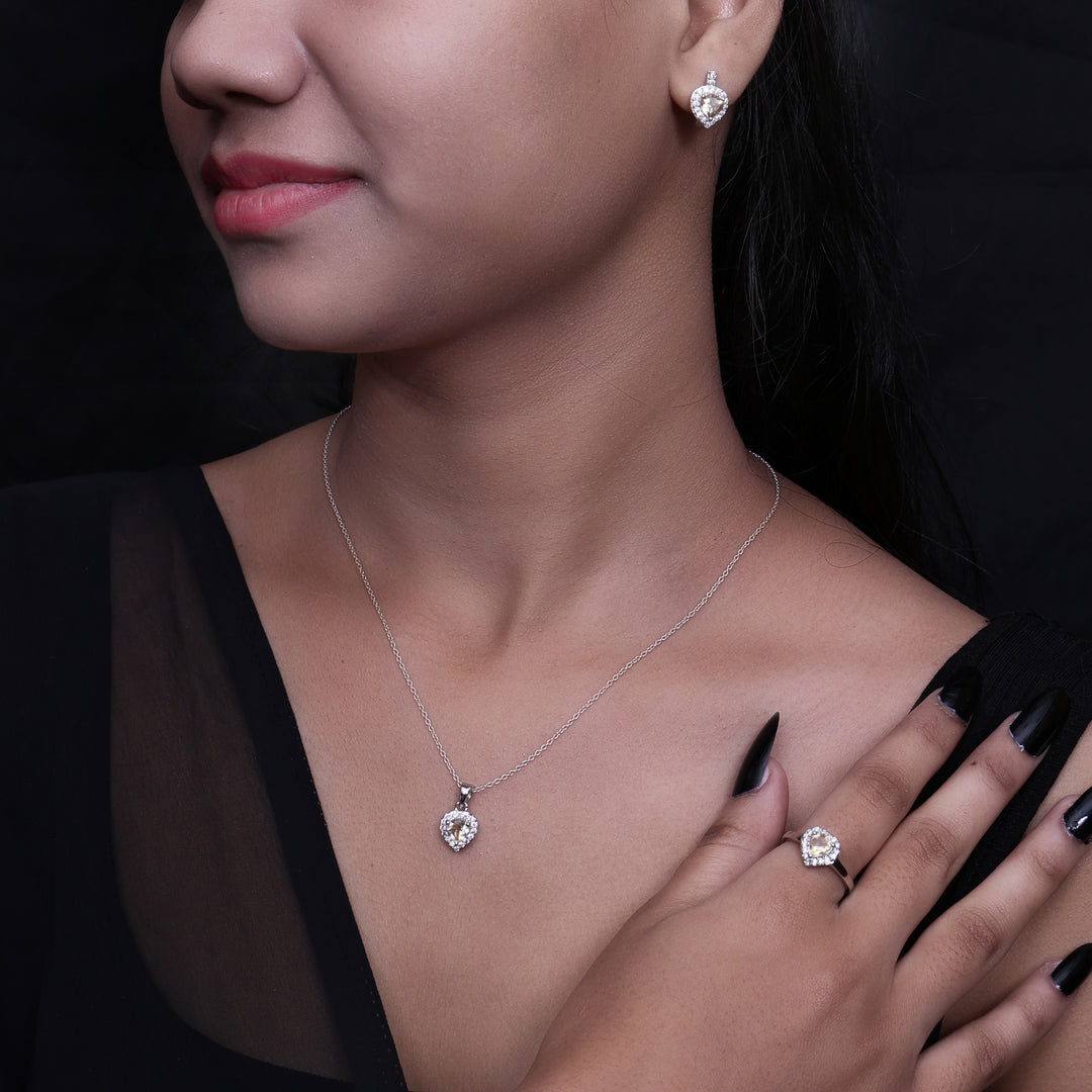 925 Silver Heart Jewelry Set (Earrings, Necklace & Ring) | Gift