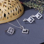 将图像加载到图库查看器中， 925 Silver Diamond Set (Earrings, Necklace, Ring) | Women's Jewelry

