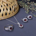 Load image into Gallery viewer, Silver Ruby Jewelry Set | Earrings, Necklace, Ring | Gift

