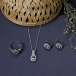 将图像加载到图库查看器中， Silver Citrine Jewelry Set | Earrings, Pendant, Ring for Women
