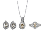将图像加载到图库查看器中， Silver Citrine Jewelry Set | Earrings, Pendant, Ring for Women
